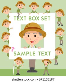 Set of various poses of farmer worker old man text box