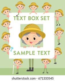 Set of various poses of farmer worker old woman text box