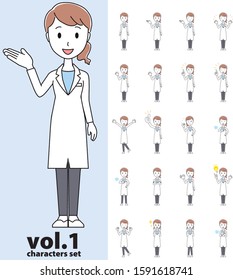 Set of various poses of female doctor wearing a white coat vol.1