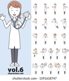 Set of various poses of female doctor wearing a white coat vol.6