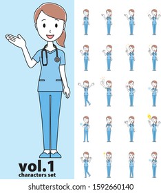 Set of various poses of a female doctor wearing a blue scrub vol.1