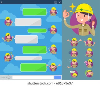 Set of various poses of flat type helmet construction worker woman_sns