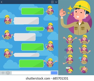 Set of various poses of flat type helmet construction worker man_sns