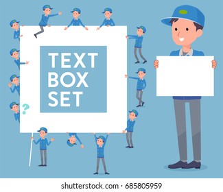 Set of various poses of flat type Delivery men. Avatar with text box