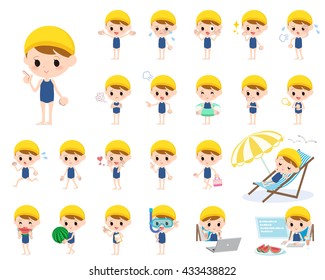 Set of various poses of girl regular Swimwear style