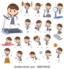 Set of various poses of Gray suit business woman Sports & exercise