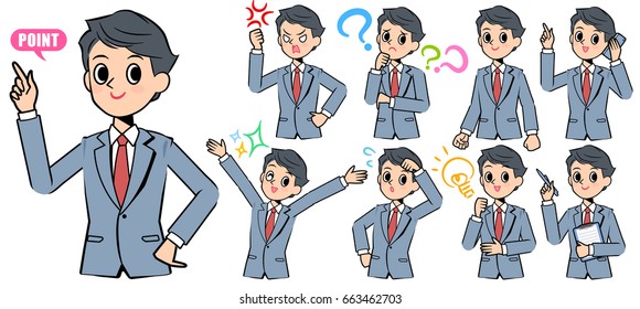 Set of various poses of Gray suit business man smart