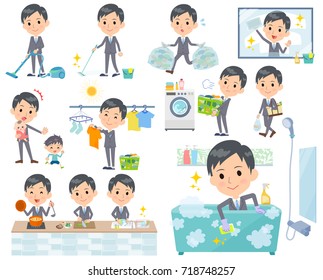 Set of various poses of Gray Suit Businessman_housekeeping