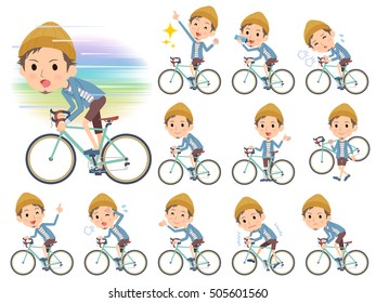 Set of various poses of Jacket Short pants knit hat man on rode bicycle