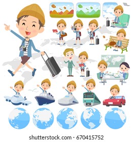 Set of various poses of Jacket Short pants knit hat man travel