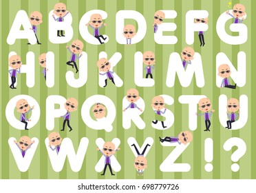 Set of various poses of Japanese mafia yakuza men_A to Z