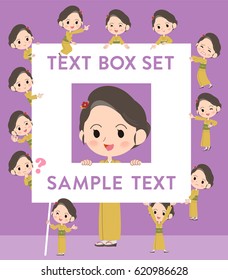 Set of various poses of kimono Yellow ocher woman text box