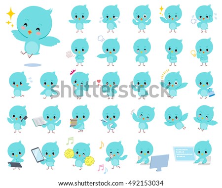 Set of various poses of little blue bird