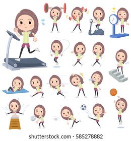 Set of various poses of Long hair woman Sports & exercise