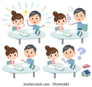 Set of various poses of meeting lecture husband and wife