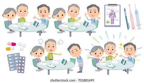 Set of various poses of meeting lecture old husband and wife doctor_2