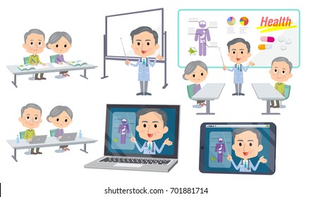 Set of various poses of meeting lecture old husband and wife doctor_3