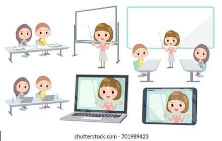 Set of various poses of meeting lecture business women group_3