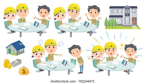 Set of various poses of meeting lecture construction site worker_2