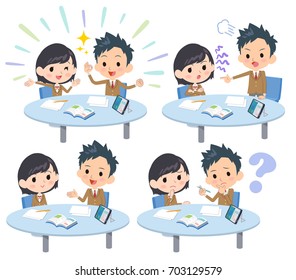 Set of various poses of meeting lecture school_1
