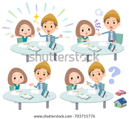 Set of various poses of meeting lecture young couple_1