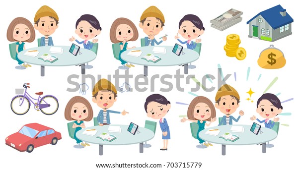 Set of\
various poses of meeting lecture young\
couple_2
