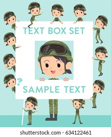 Set of various poses of military wear woman text box
