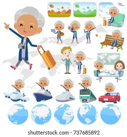 Set of various poses of Navy cardigan old women black_travel