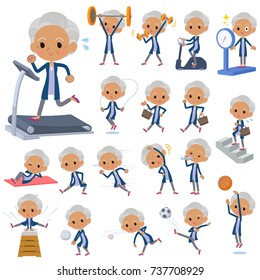 Set of various poses of Navy cardigan old women Sports & exercise