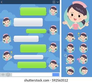 Set of various poses of Nurse pink wear woman sns window