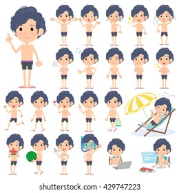 Set of various poses of perm hair men Purple Swimwear style