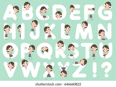 Set of various poses of Pink jacket Middle woman A to Z