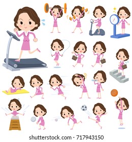 Set of various poses of Pink suit business middle aged women_Sports & exercise