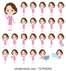 Set of various poses of Pink suit business middle aged women_1