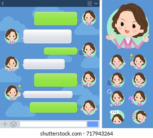 Set of various poses of Pink suit business middle aged women sms