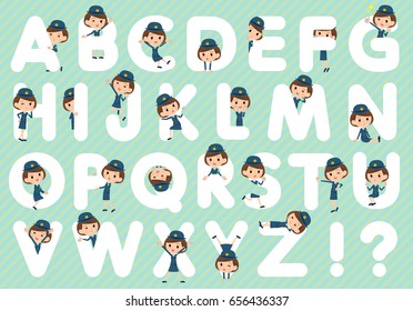 Set of various poses of police Woman A to Z