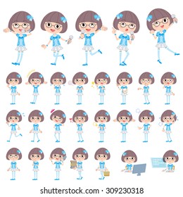Set of various poses of Pop idol in blue costume