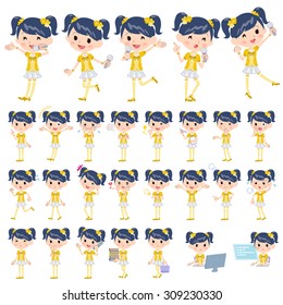 Set of various poses of Pop idol in yellow costume