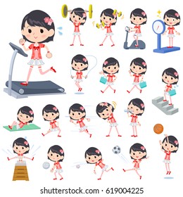 Set of various poses of Pop idol in red costume Sports & exercise