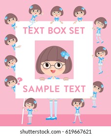 Set of various poses of Pop idol in blue costume text box
