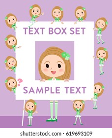 Set of various poses of Pop idol in green costume text box