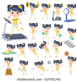 Set of various poses of Pop idol in yellow costume Sports and exercise