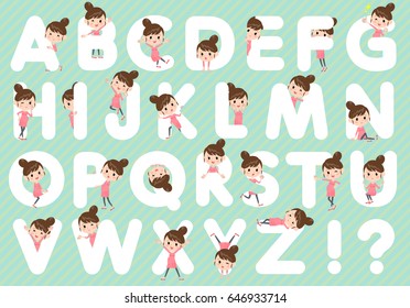 Set of various poses of Pregnant woman A to Z