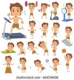 Set of various poses of Primitive man loincloth style Sports & exercise