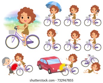 Set of various poses of Primitive women_city bicycle