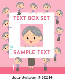 Set of various poses of Purple clothes grandmother text box