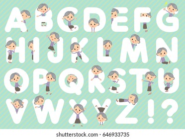 Set of various poses of Purple clothes grandmother A to Z
