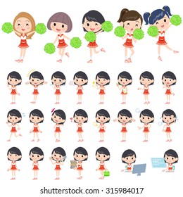 Set of various poses of red Cheerleader Team