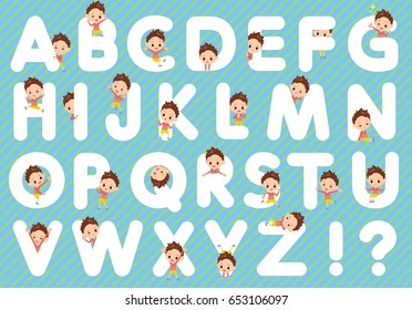 Set of various poses of Red clothing short hair boy A to Z