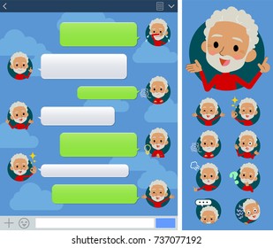 Set of various poses of red high neck old man black_sns